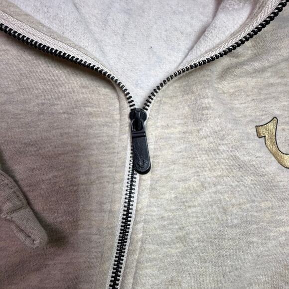 True Religion Gold Logo Full Zip Hoodie Sweatshirt Light Heather Oatmeal Size M - Picture 9 of 15